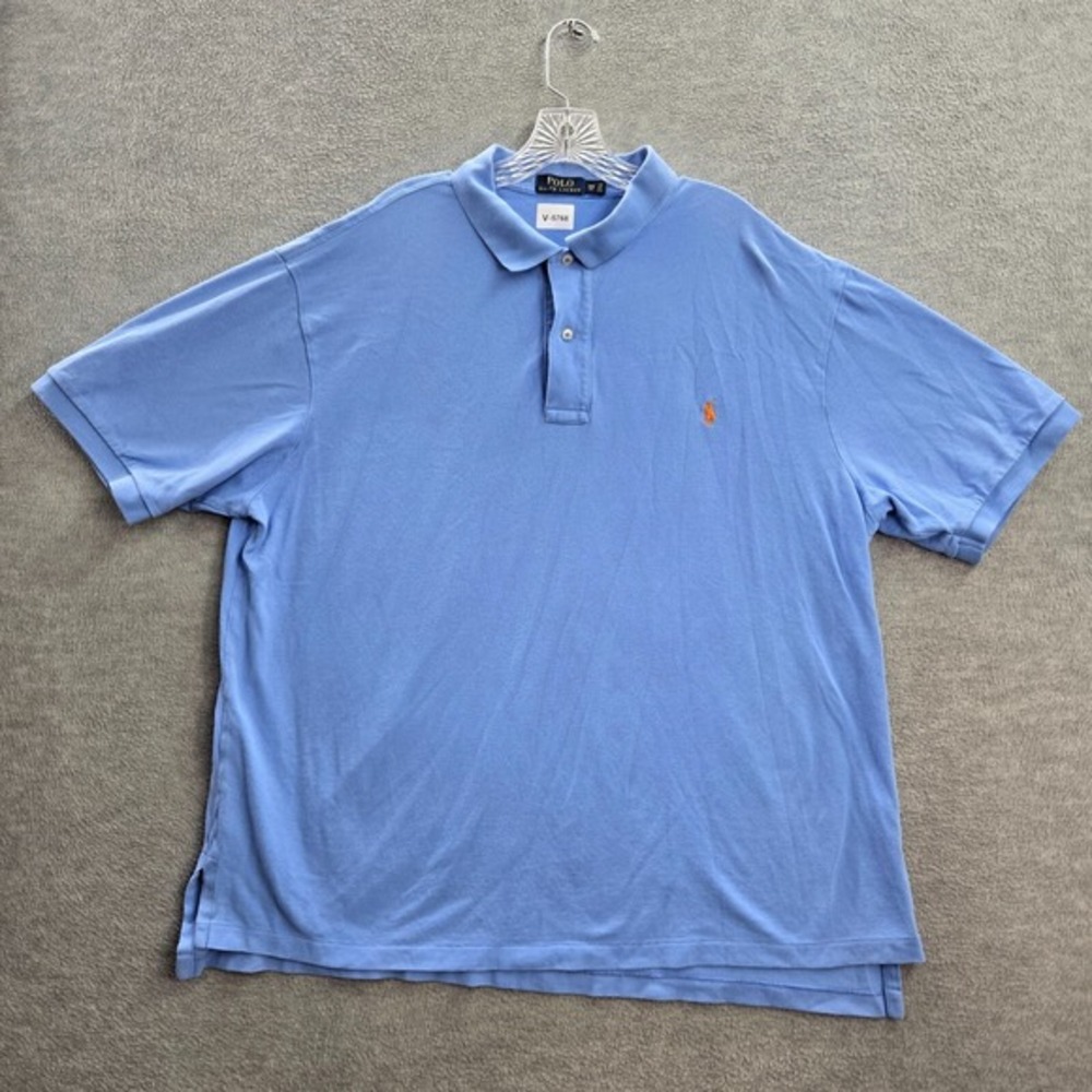 Polo Ralph Lauren Men Polo Shirt 2XB Blue Logo Short Sleeve Collar Pullover